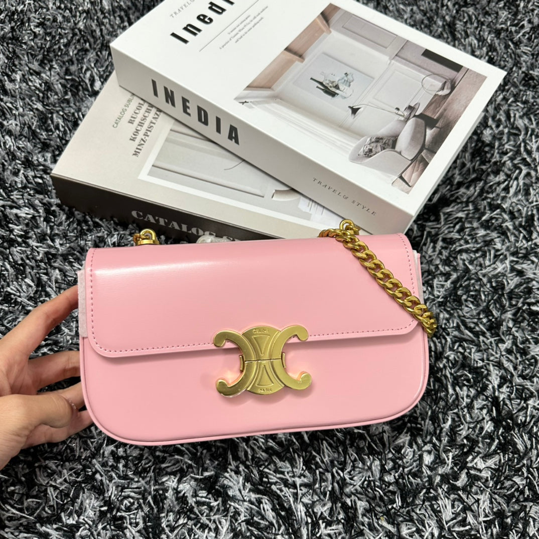 TRIPHOME 20 ROSE PASTEL CUIR DE VACHETTE SAC CHAÎNE