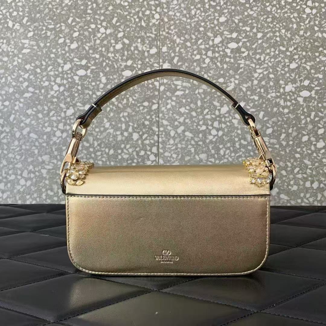 Valentino Loco Embroidered Sac à main Doré Cuir
