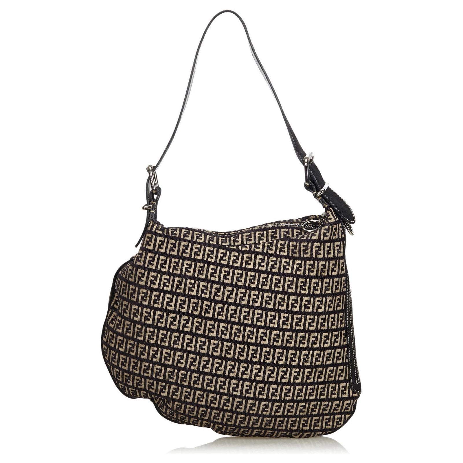 Fendi Zucchino Canvas Oyster Bag Noir Gris