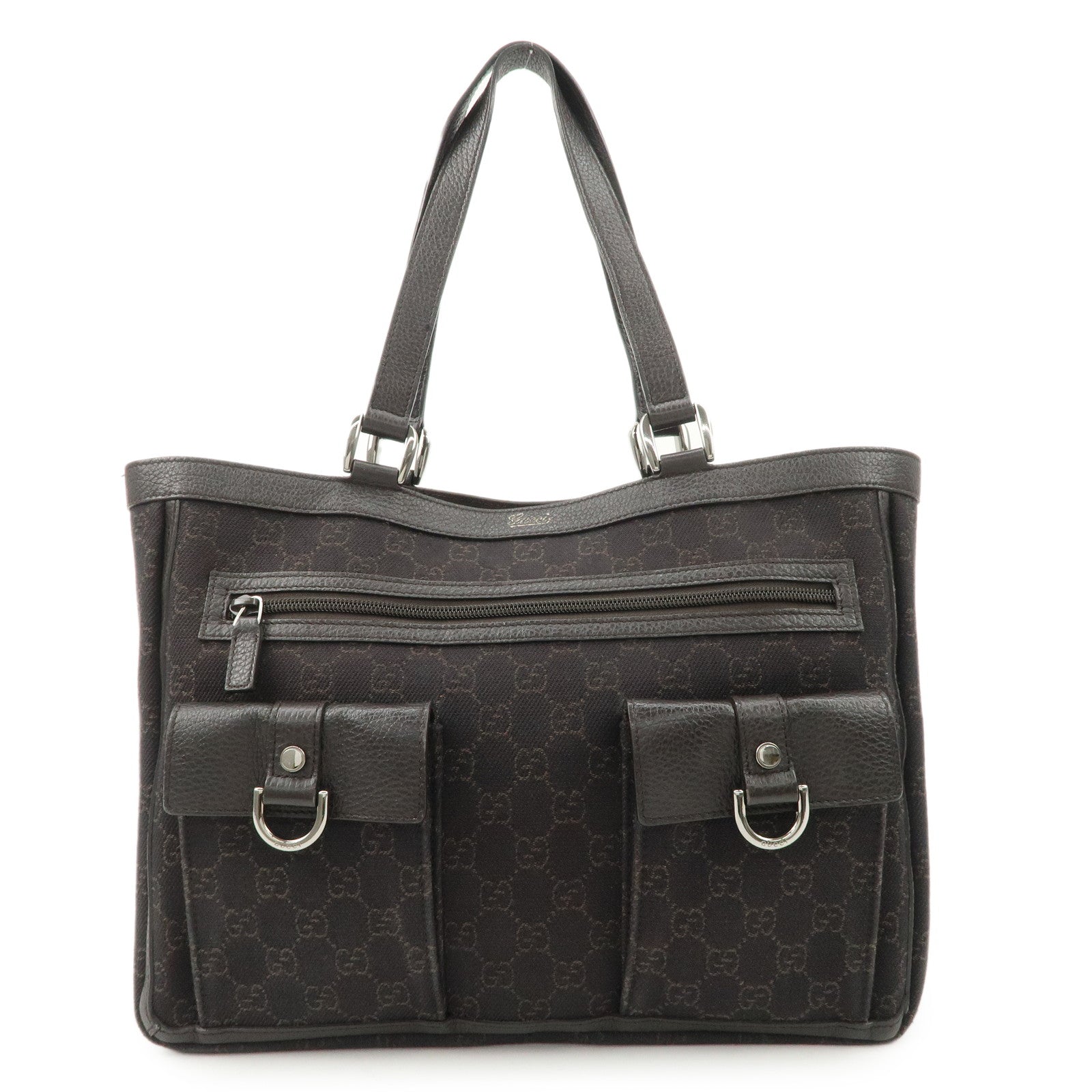 Gucci Abbey GG Toile Cuir Cabas Marron foncé 268639