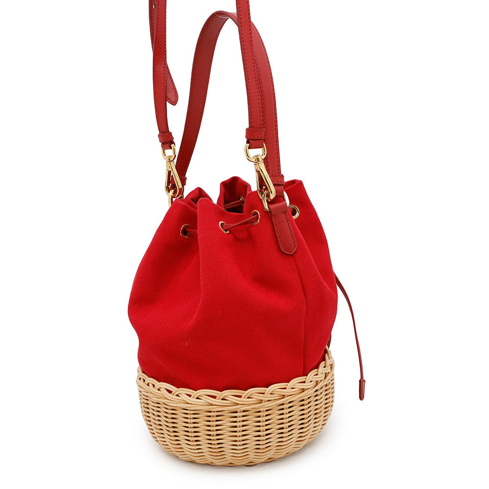 PRADA Sac seau à cordon Red1BH115 Toile Raphia