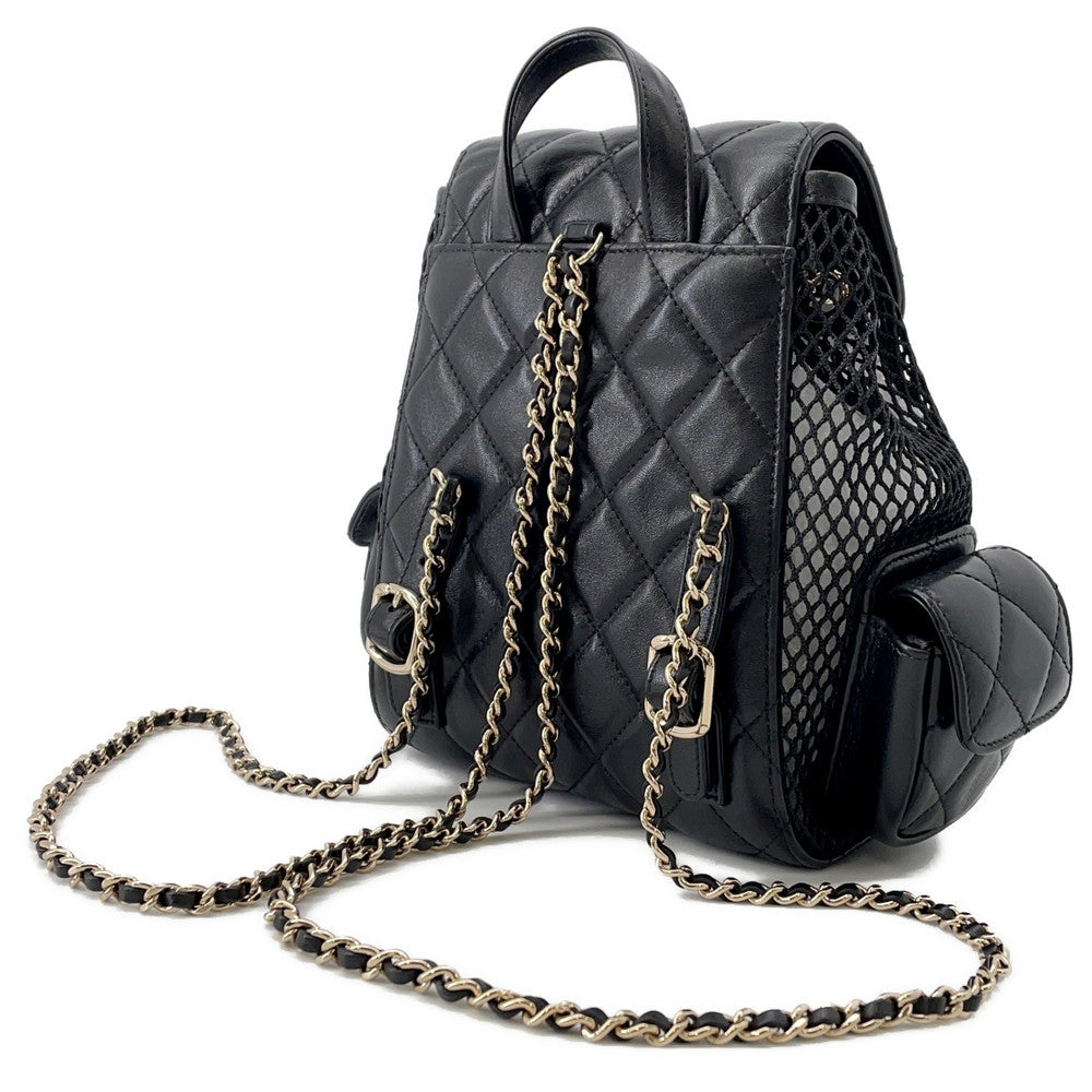 Chanel Sac à dos Blackas5484 en résille et agneau brillant