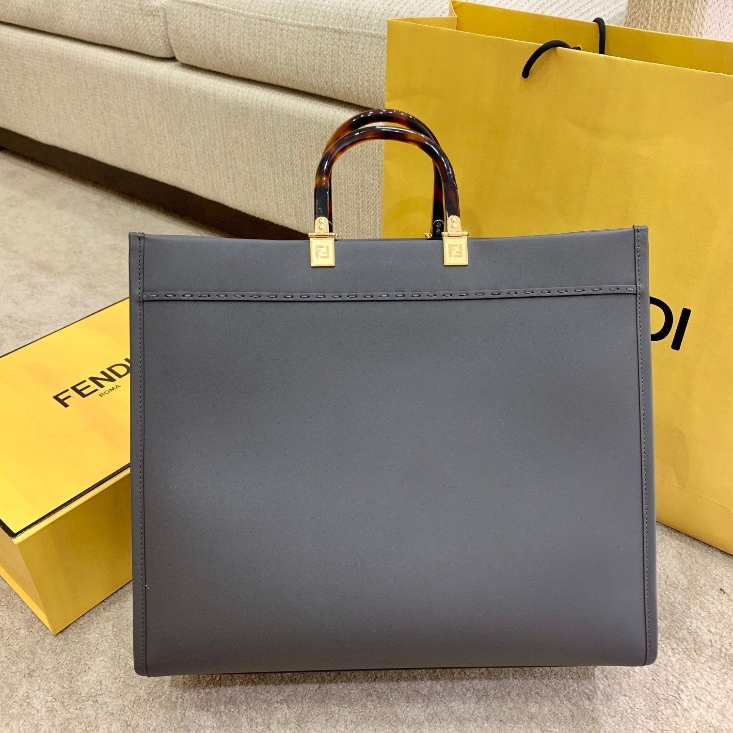 SHINE 40 Sac cabas IN STONE Vert EMBOSSED Cuir de veau