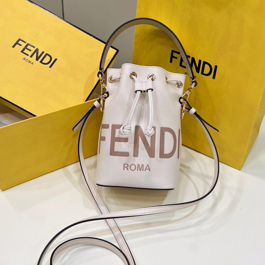 MON TRESOR MINI 18 BAG IN WHITE CALFSKIN FF WITH GOLD HARDWARE | Studio Nafay