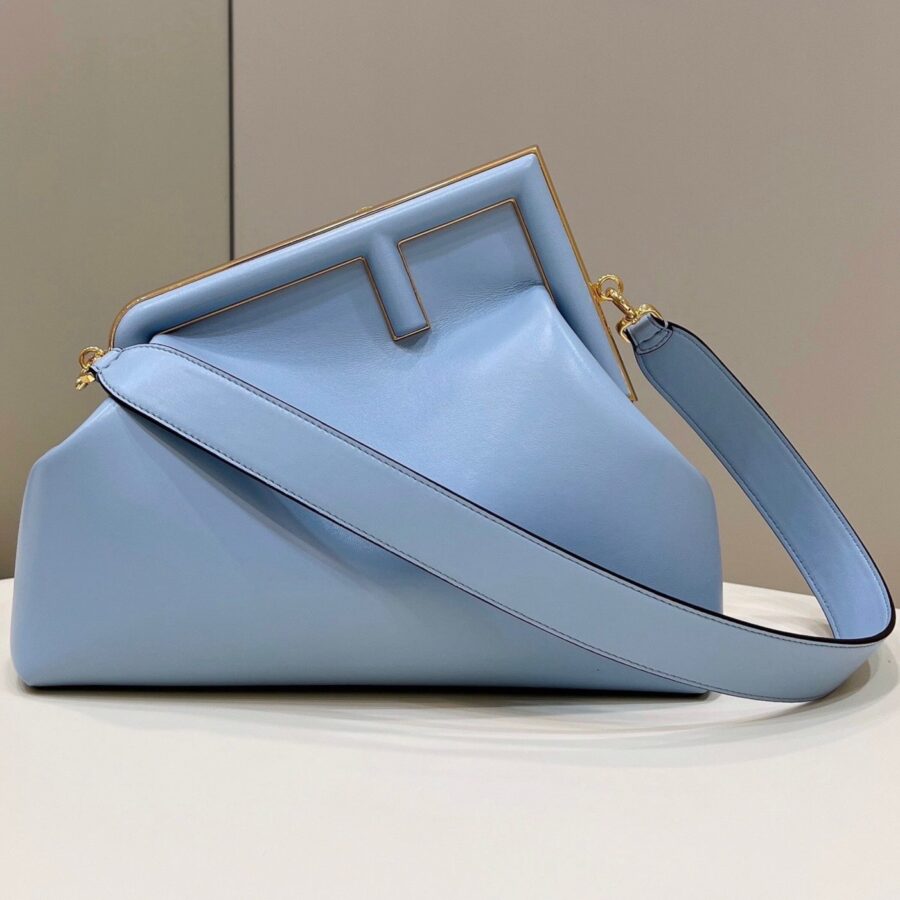 FENDI FIRST SMALL 32 IN LIGHT BLUE NAPPA LEATHER BAG GOLD HARDWARE | Studio Nafay