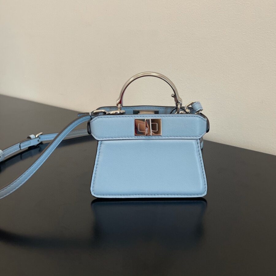 FENDI PEEKABOO ISEEU MICRO 12 BAG IN LIGHT BLUE CALFSKIN WITH GOLD HARDWARE | Studio Nafay