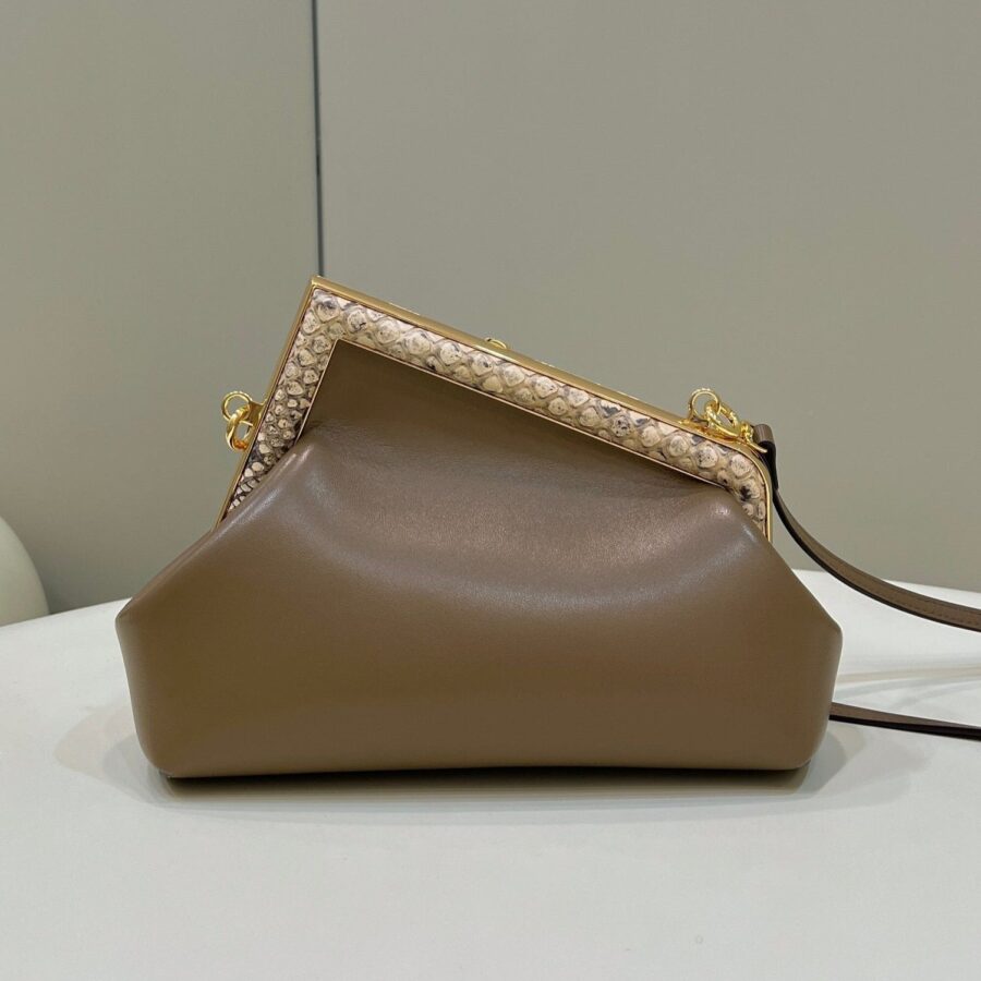FENDI FIRST SMALL 26 COFFEE BROWN LEATHER BAG WITH EXOTIC DETAILS | Studio Nafay