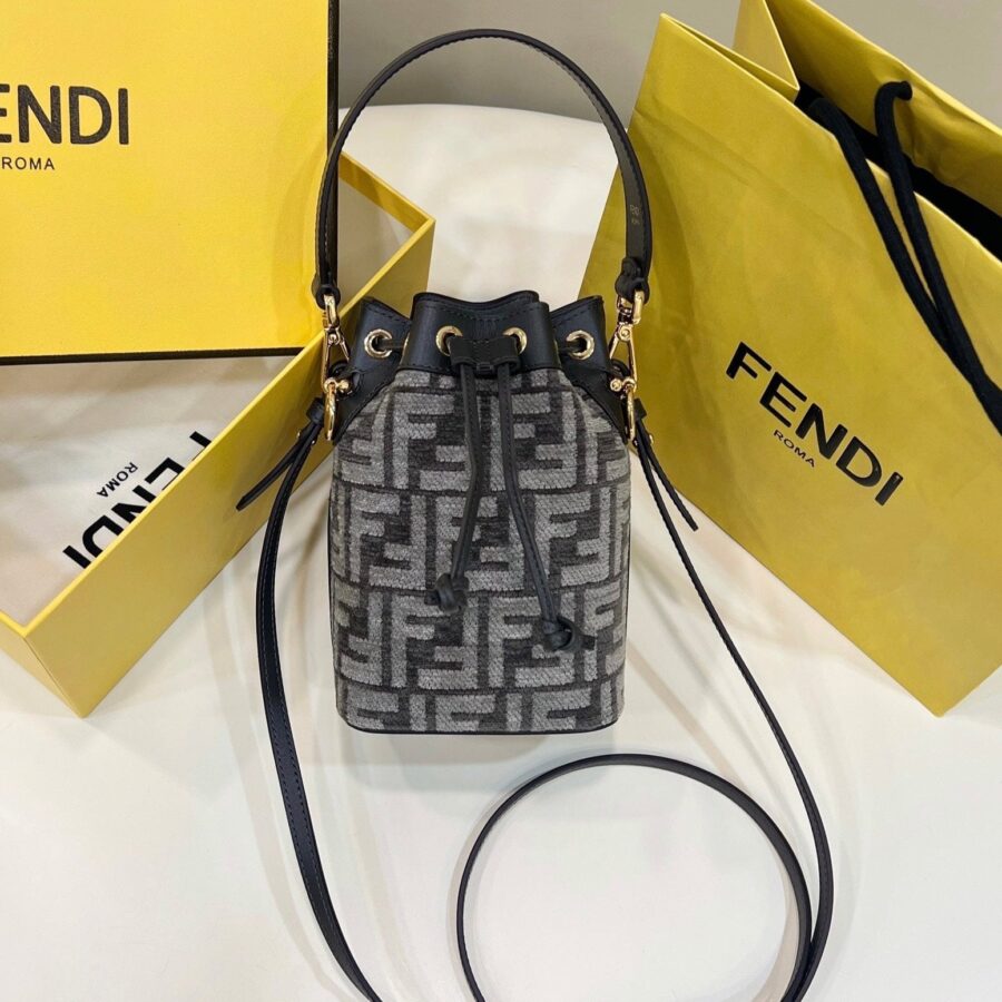 MON TRESOR MINI 18 BAG IN BLACK MIX GREY FF FABRIC WITH GOLD HARDWARE | Studio Nafay