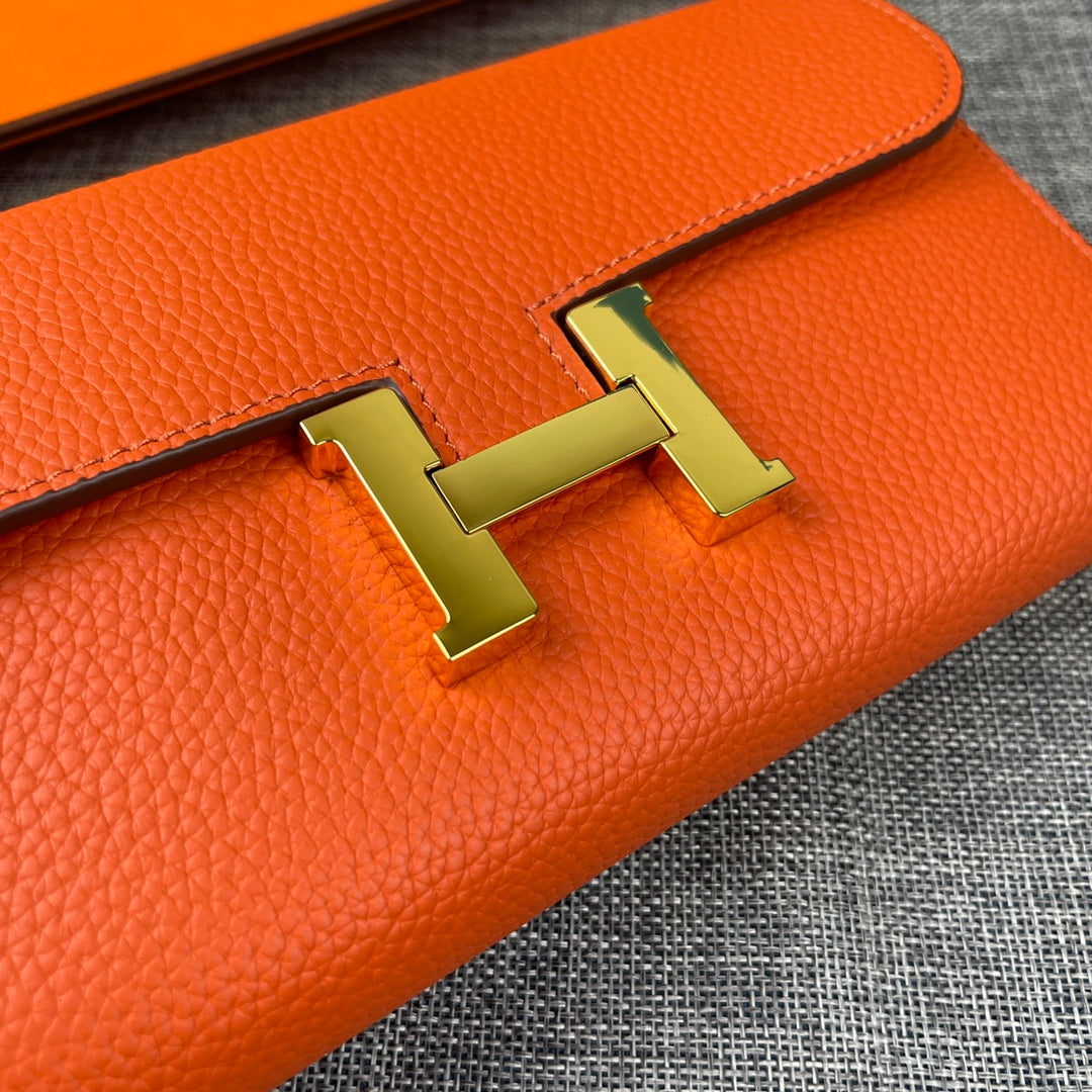 HM CLUTCH CONSTANCE 22 Orange Veau Quincaillerie or