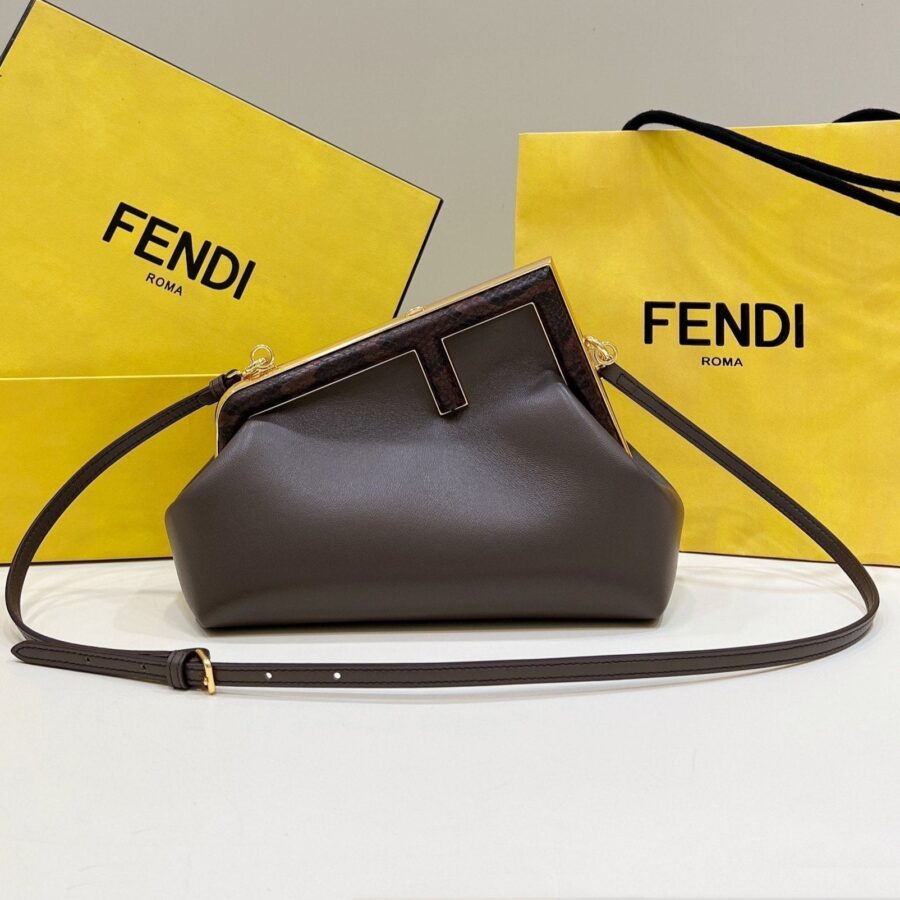FENDI FIRST MEDIUM 26 BAG IN CHOCOLATE BROWN CALFSKIN WITH GOLD HARDWARE | Studio Nafay