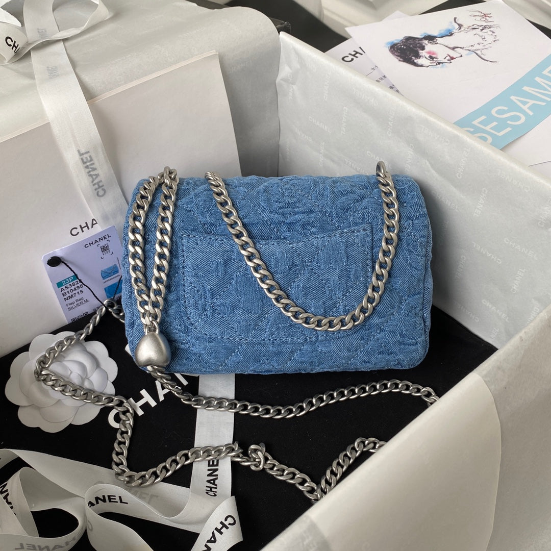 23P Sac à rabat 19cm Denim Finitions argentées