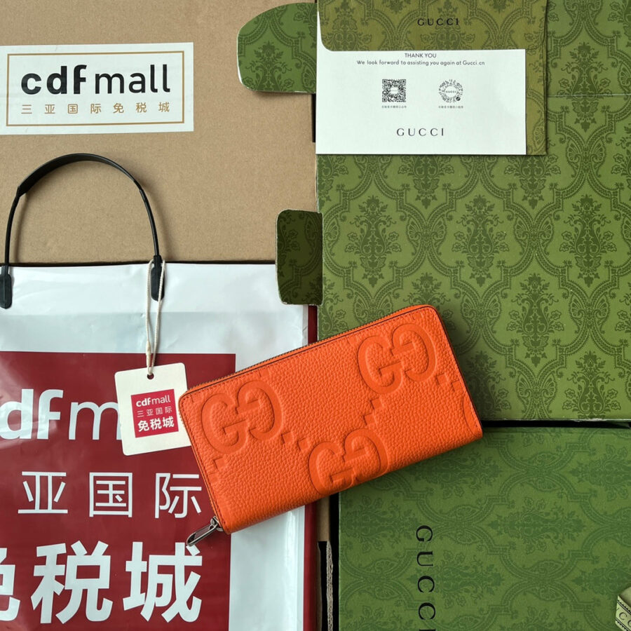 FULL-ZIP WALLET 19 IN ORANGE EMBOSSED CALFSKIN | Studio Nafay