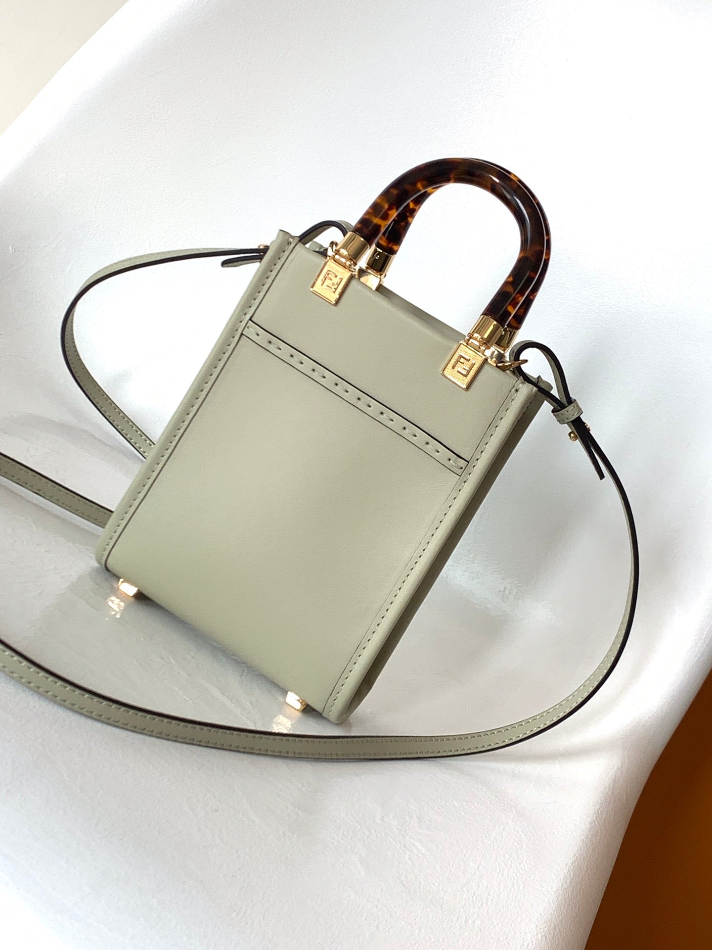 Fend Mini Sunshine Shopper Bag 18 Gris clair Cuir
