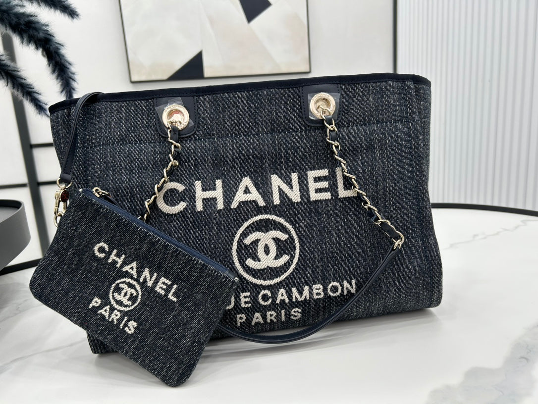 CC Deauville Tweed Bag 33x24x14.5cm noir cuir quincaillerie dorée 27