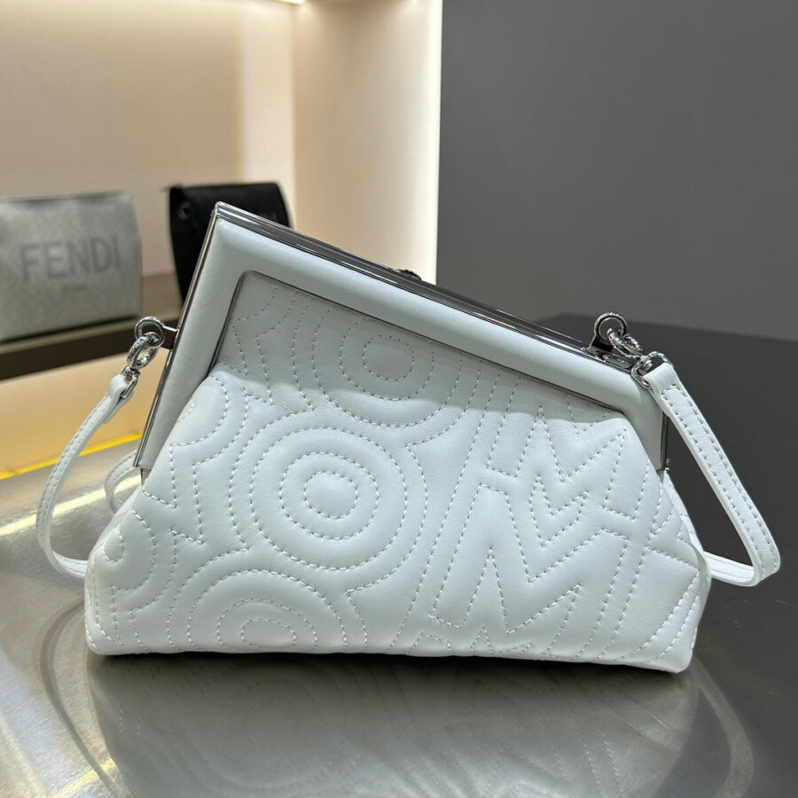FENDI FIRST MINI 25 IN WHITE CALFSKIN BAG SILVER HARDWARE | Studio Nafay
