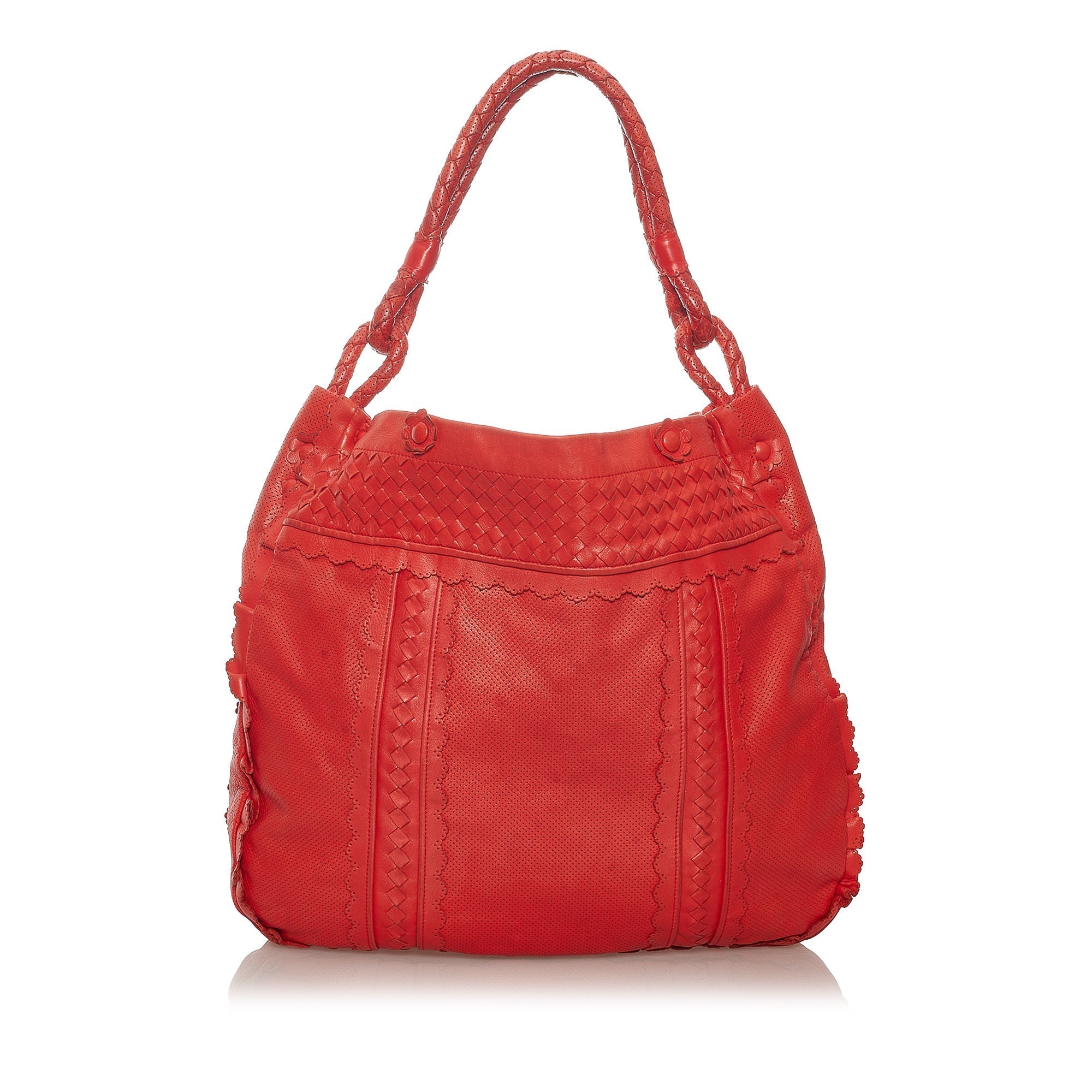 Cabas Bottega Veneta Intrecciato en Cuir Rouge