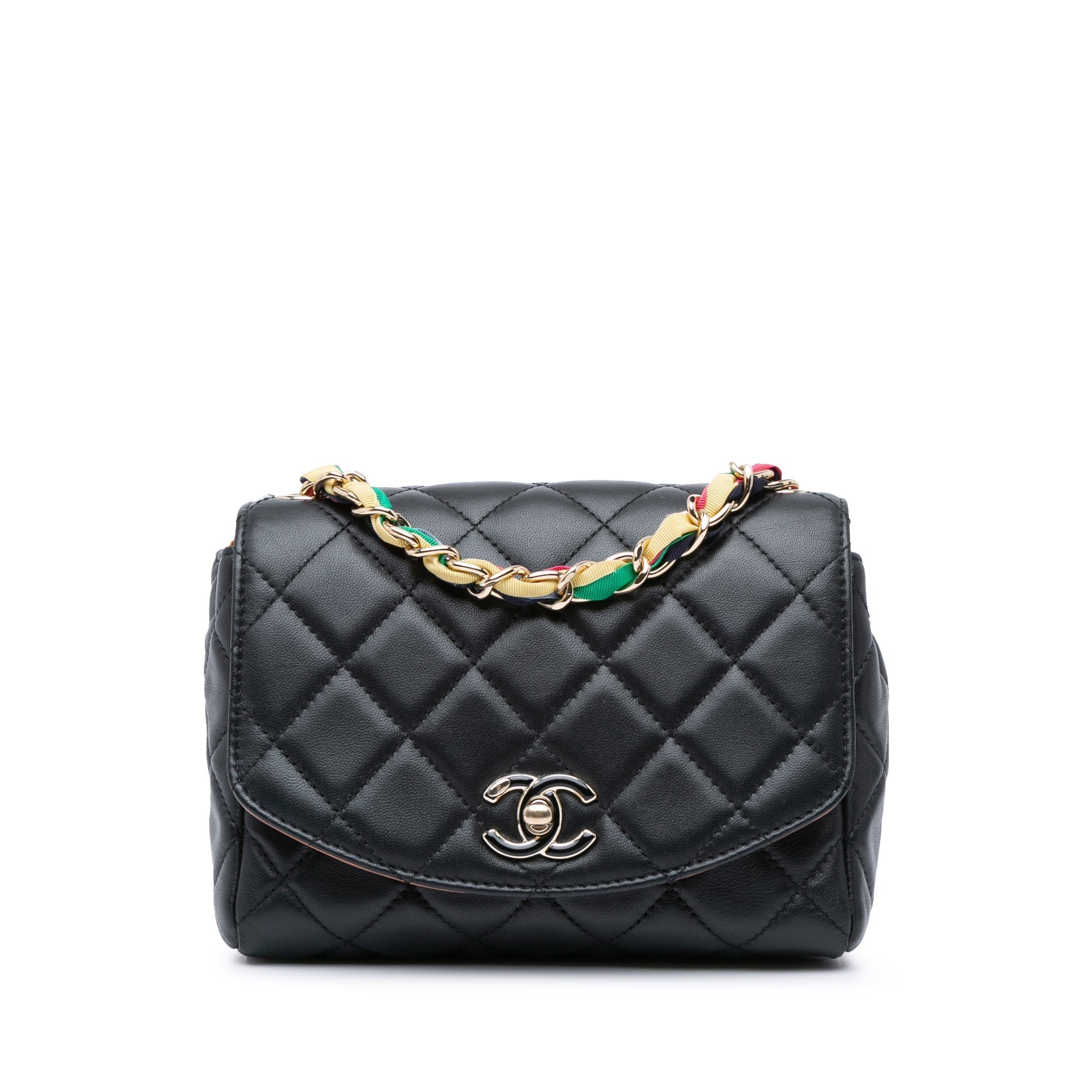Noir Chanel Small Quilted Agneau Ribbon Flap Sac bandoulière