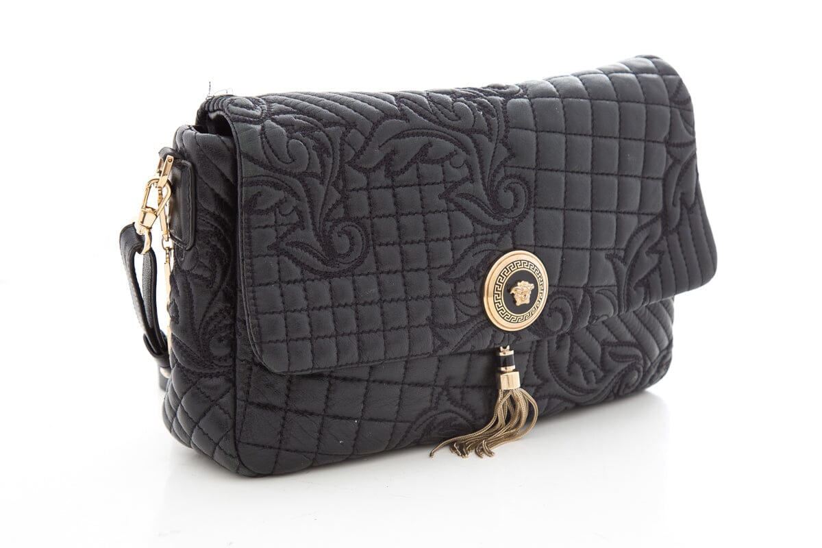 Versace Sac à main bandoulière matelassé Paisley Noir