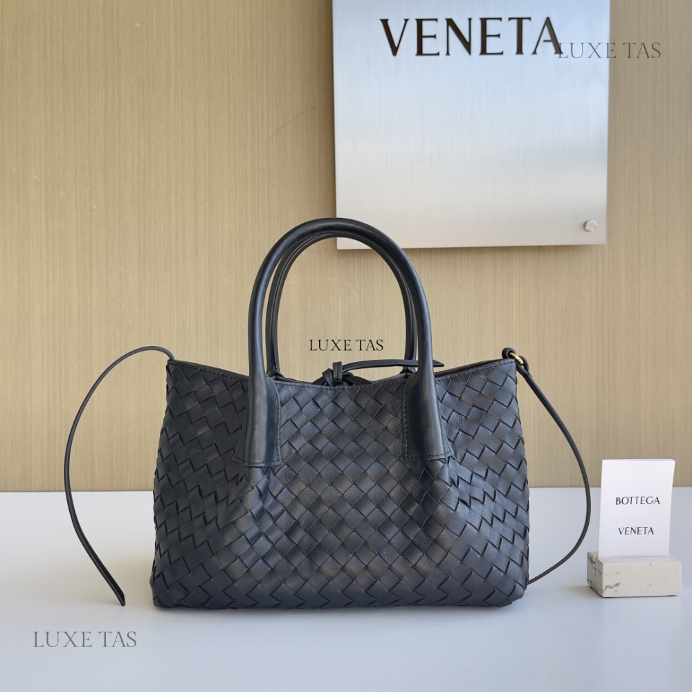 Noir Fondant Intrecciato Cuir Reversible Petit Cuir Sac cabas for Women