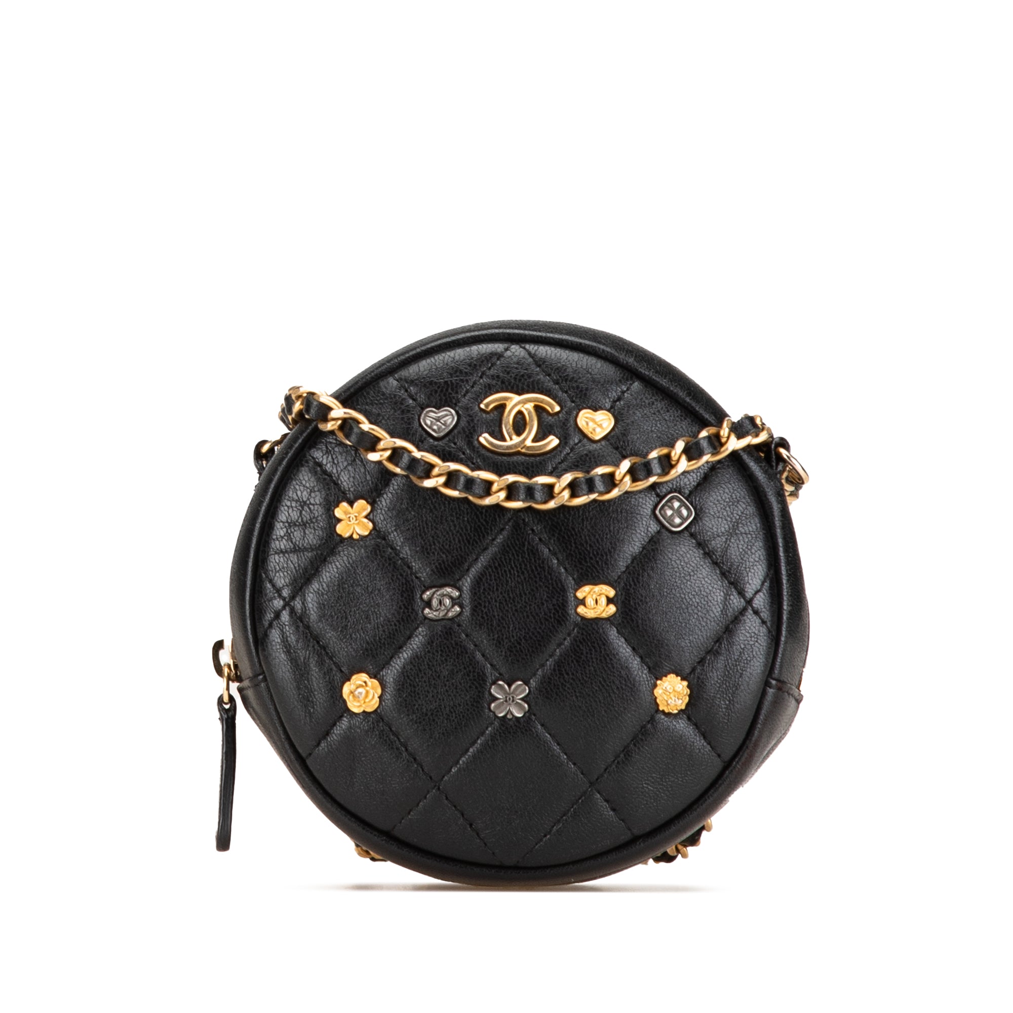 Bleu Chanel Quilted Agneau Lucky Charms Round Pochette with Chain Sac bandoulière