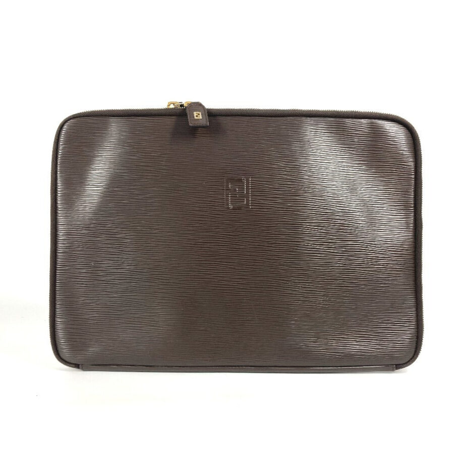 FENDI Clutch bag leather Brown FF logo | Studio Nafay