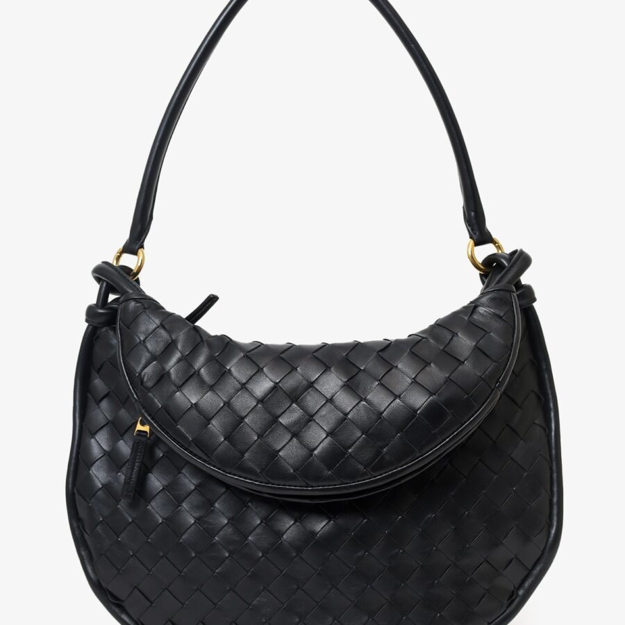 Bottega Veneta Black Intrecciato Leather Gemelli Medium Shoulder Bag | Studio Nafay