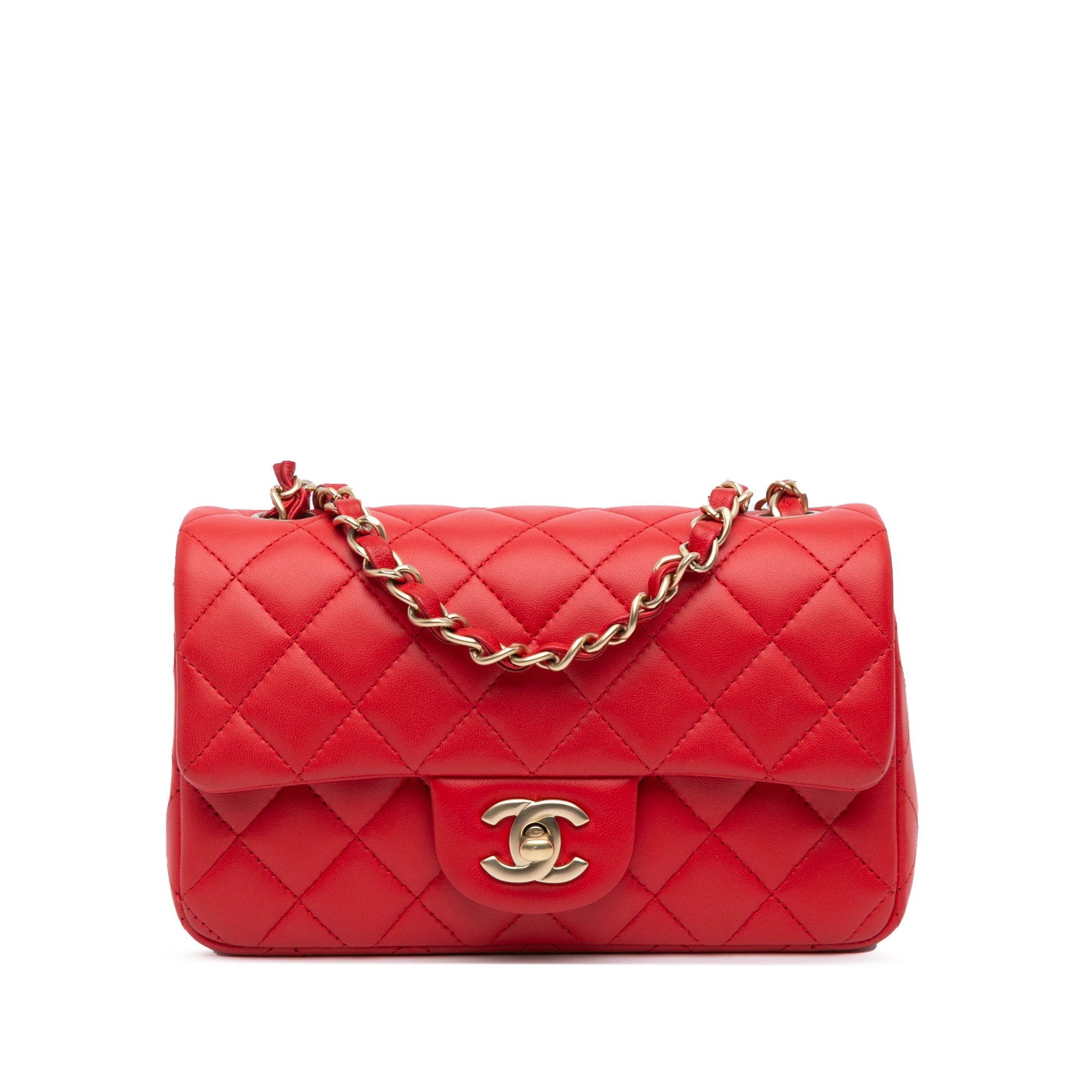 Rouge Chanel Mini Rectangular Classic Lambskin Single Flap Sac bandoulière