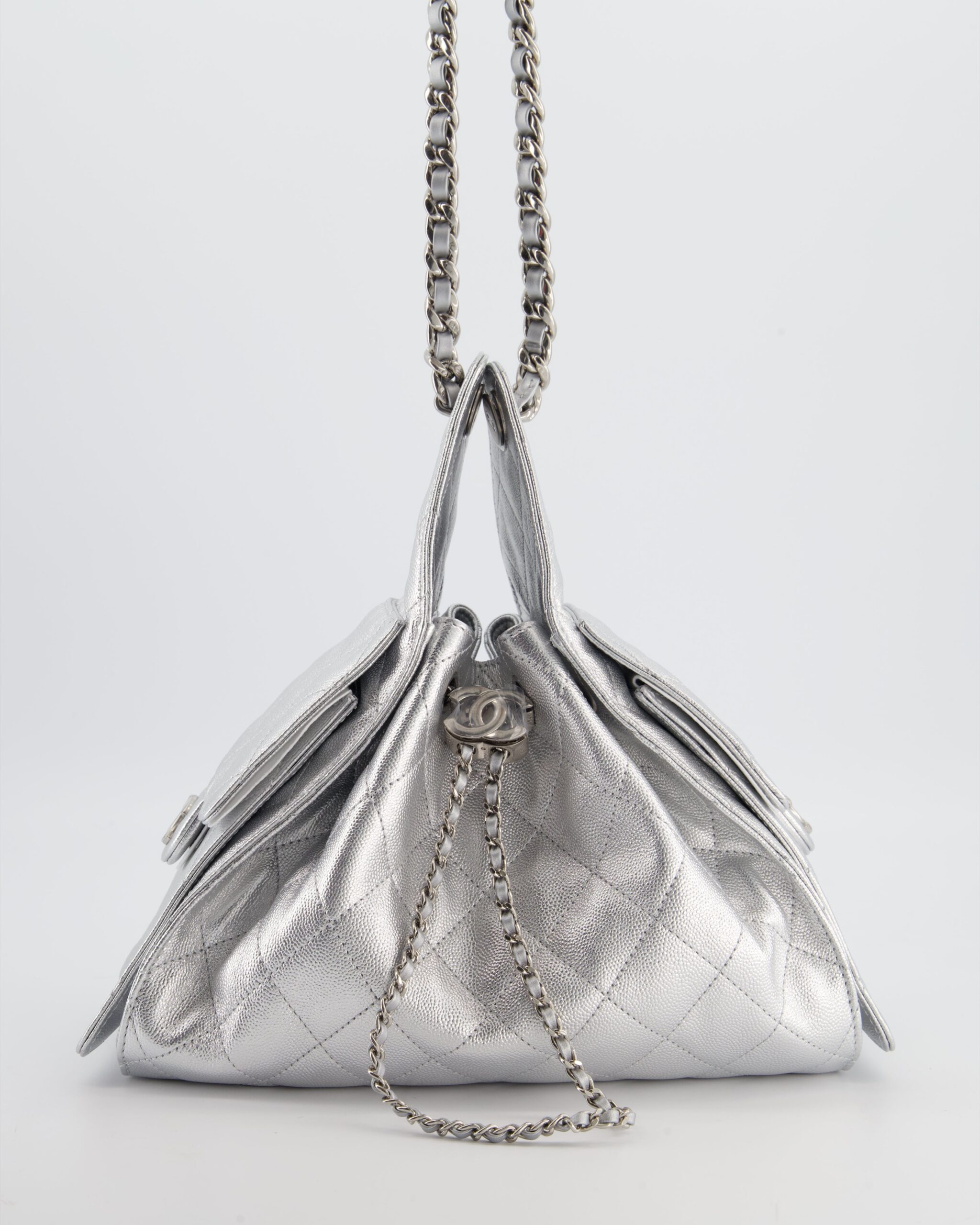 *RARE* Chanel Argenté Caviar Cuir Petit 25 Sac à main avec Finitions argentées