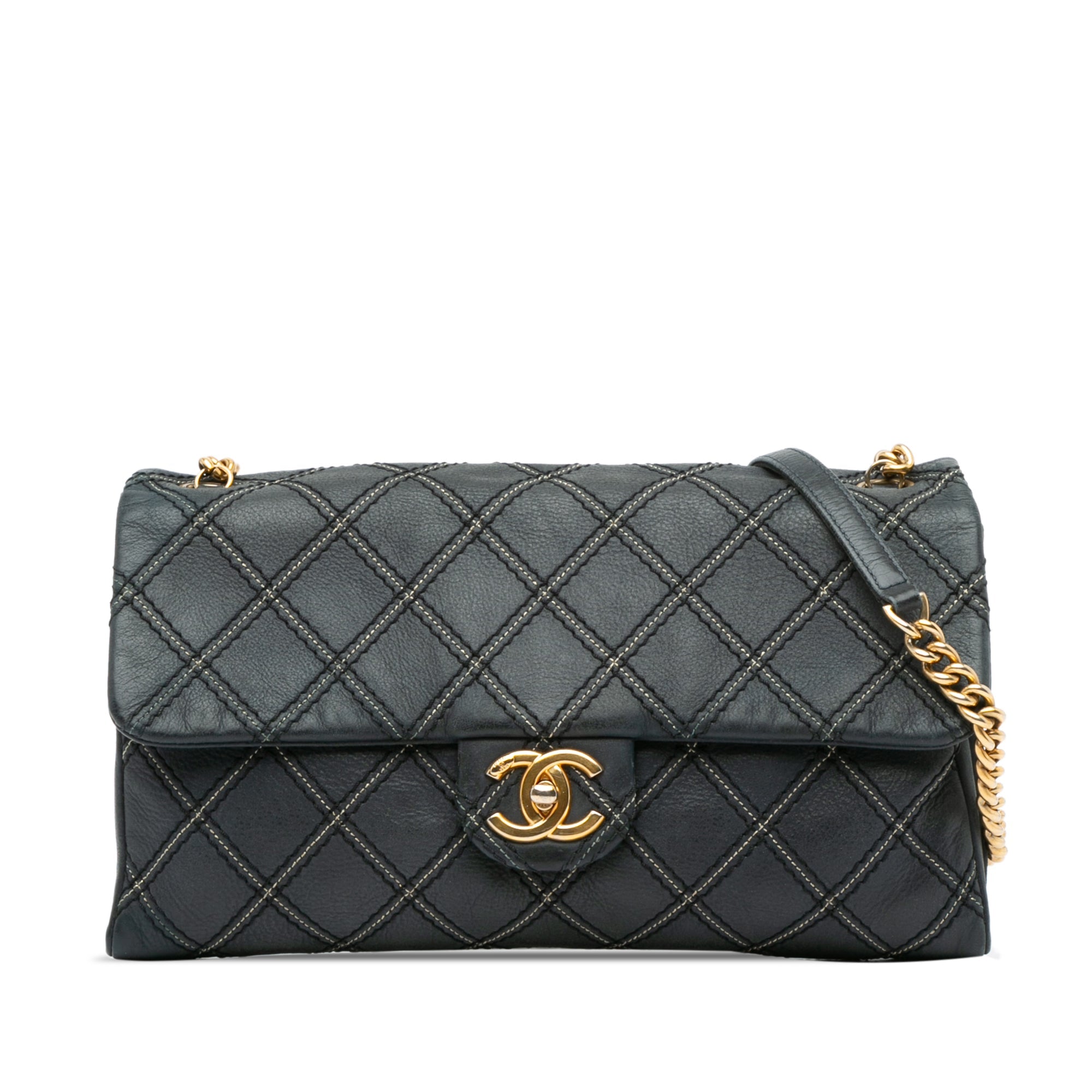 Bleu Chanel Iridescent Veau Stitch Flap Sac bandoulière