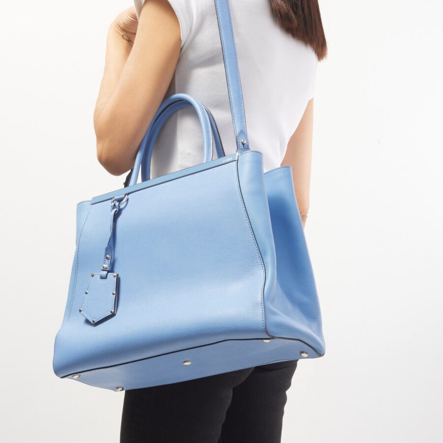 Fendi Blue Leather Medium 2Jours Tote Bag | Studio Nafay