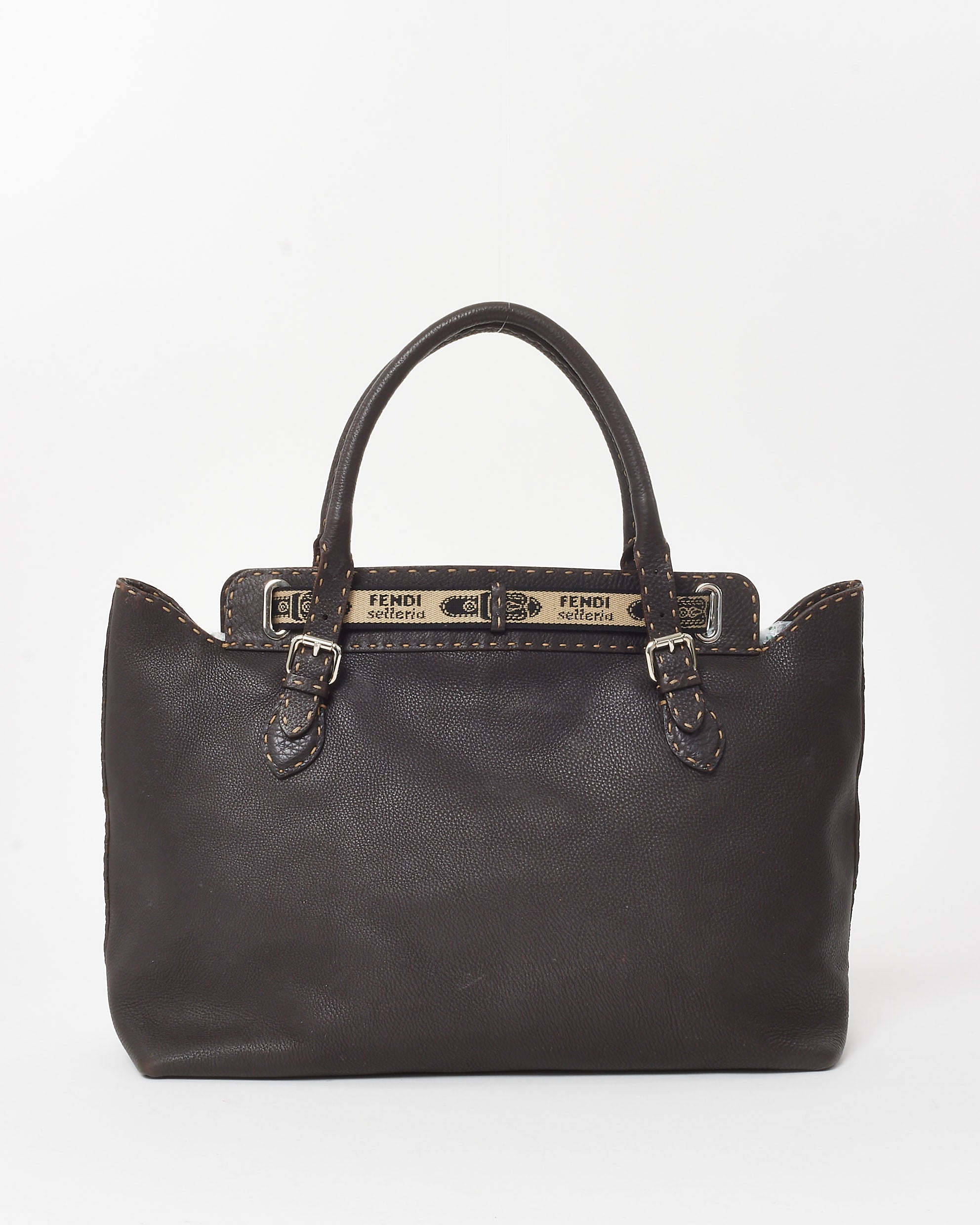Fendi Grand Cabas Villa Borghese Romano Selleria en Veau grainé Marron