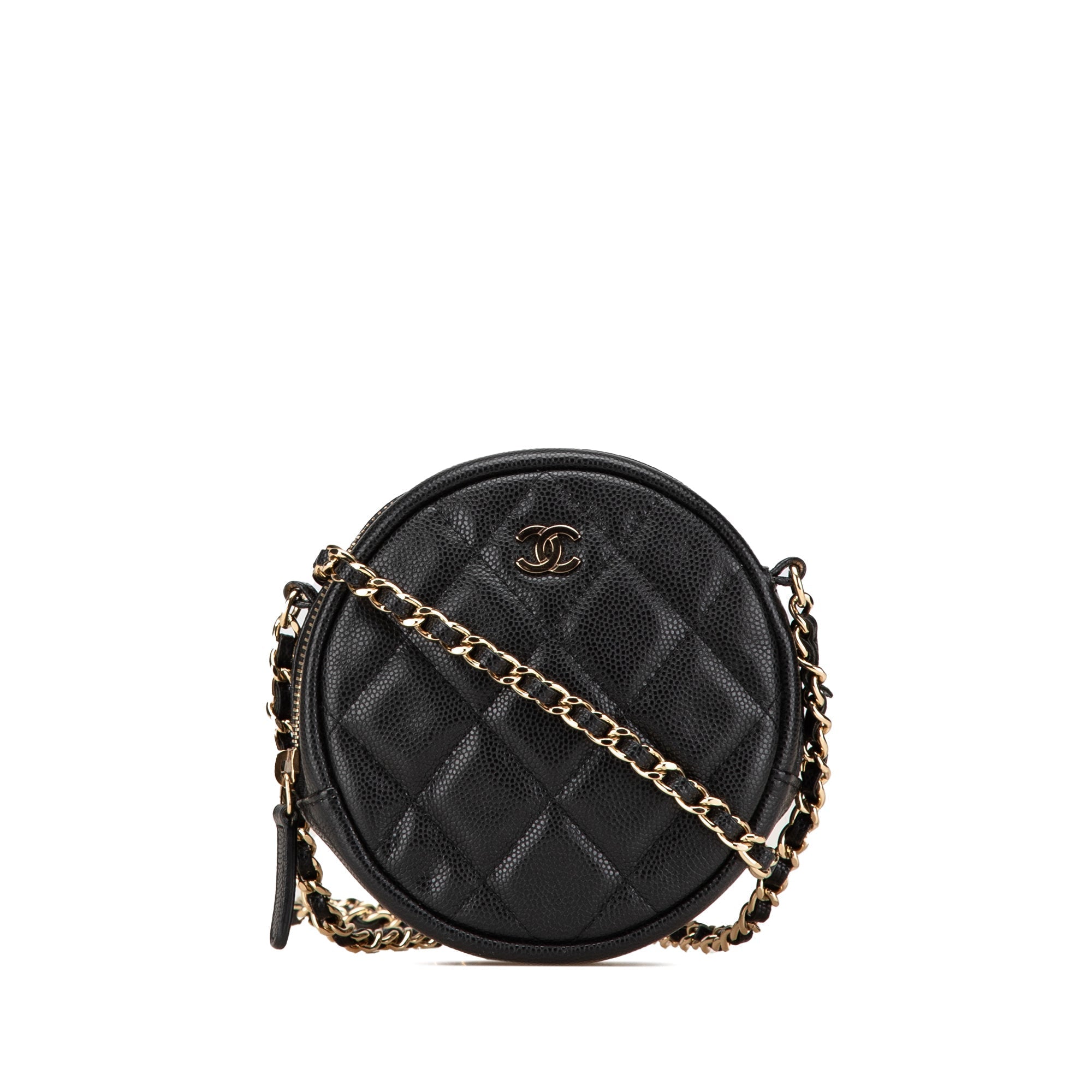 Sac bandoulière Chanel CC Quilted Caviar Round Clutch With Chain noir