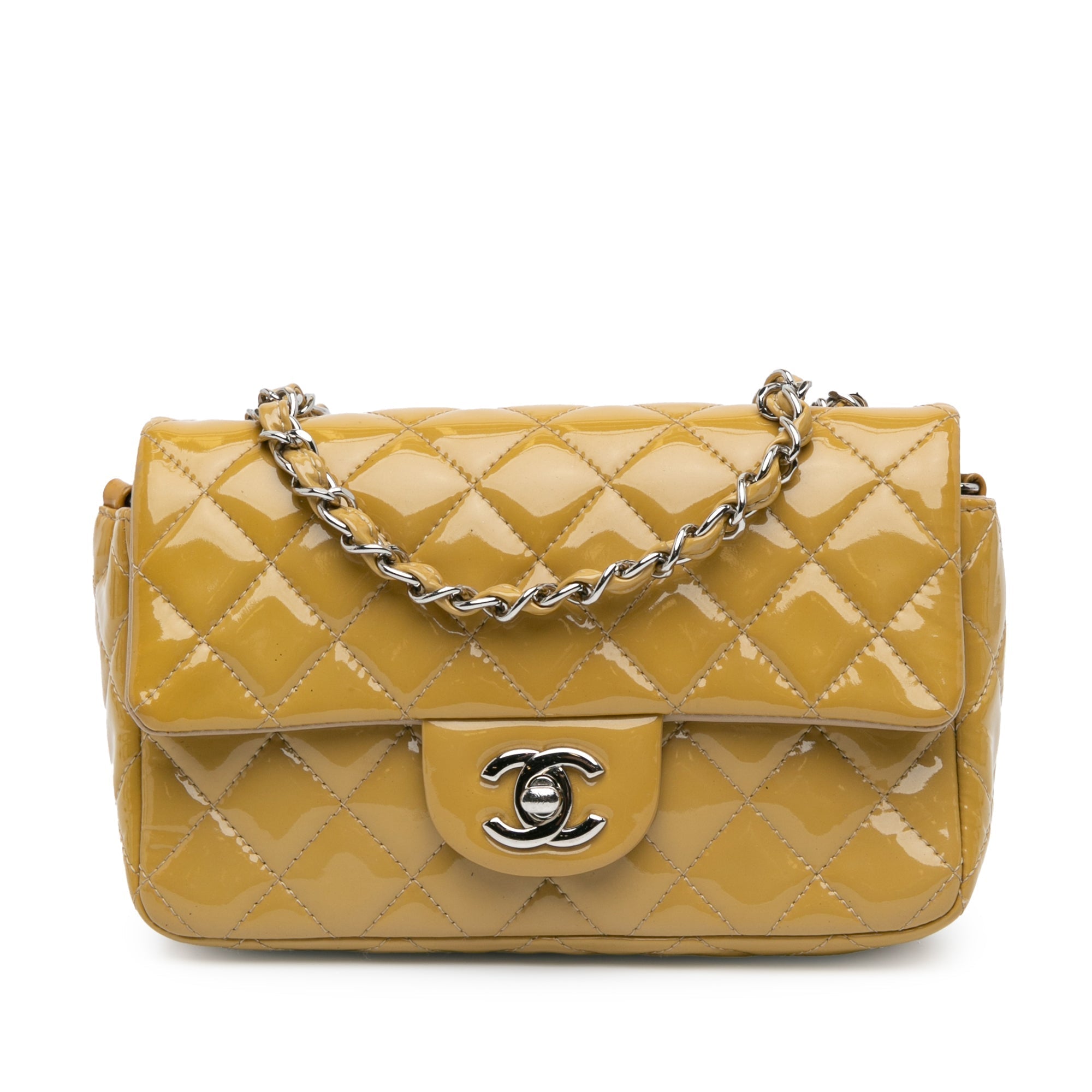 Jaune Chanel Mini Rectangular Classic Patent Single Flap Sac bandoulière