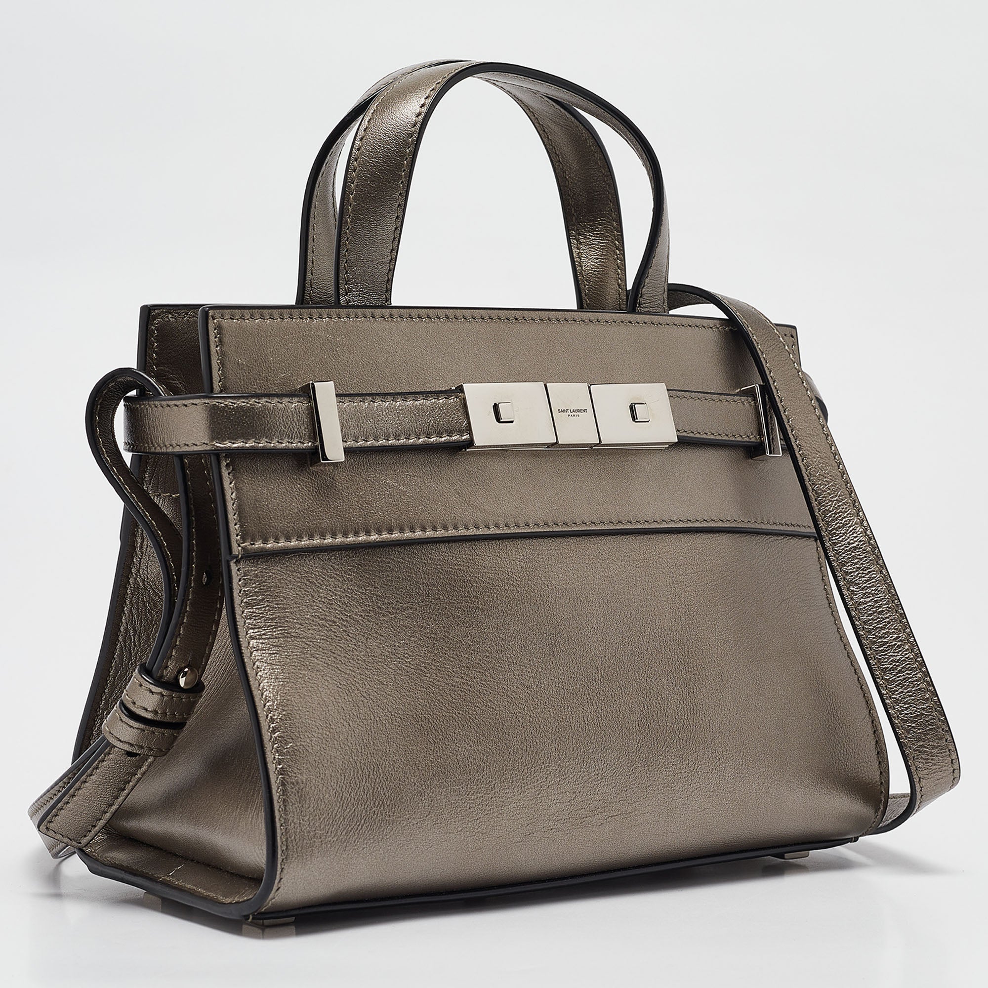 Saint Laurent Nano Manhattan Cabas en cuir métallisé