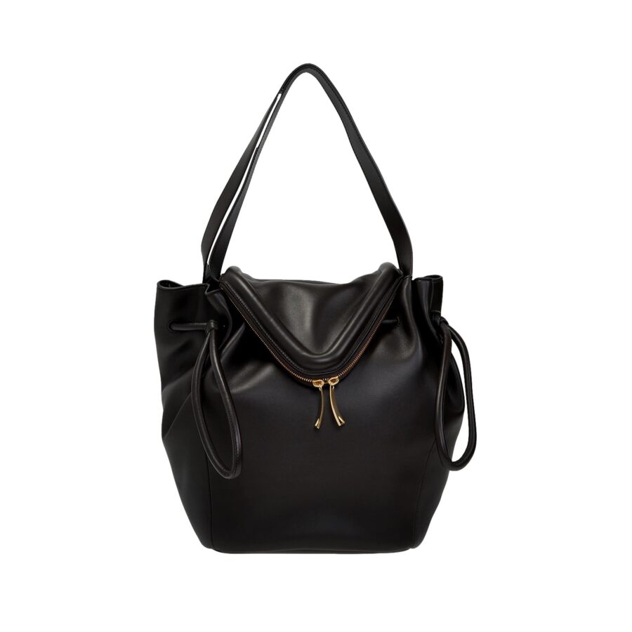 Bottega Veneta Beak Large Black Calfskin Shoulder Bag | Studio Nafay