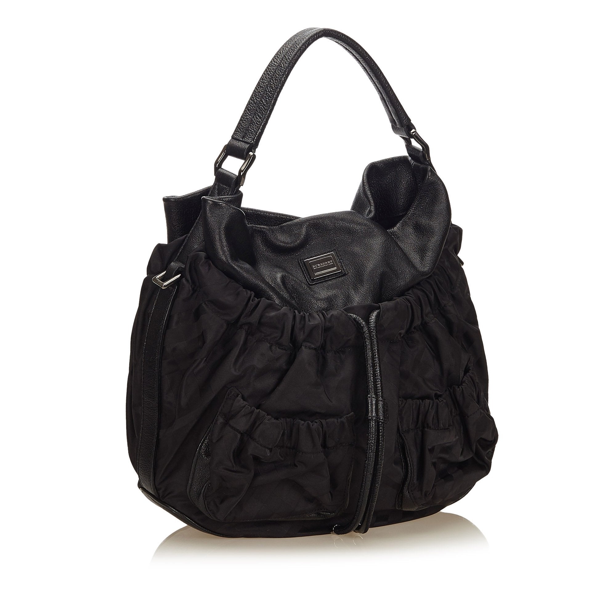 Burberry Noir Nylon Fabric Plaid Hobo UNITED KINGDOM