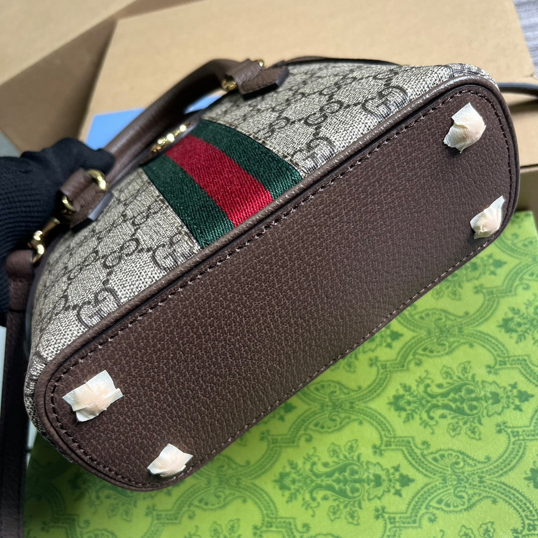 OPHIDIA GG SAC BANDOULIÈRE 20 EN TOILE SUPREME BEIGE ET ÉBÈNE