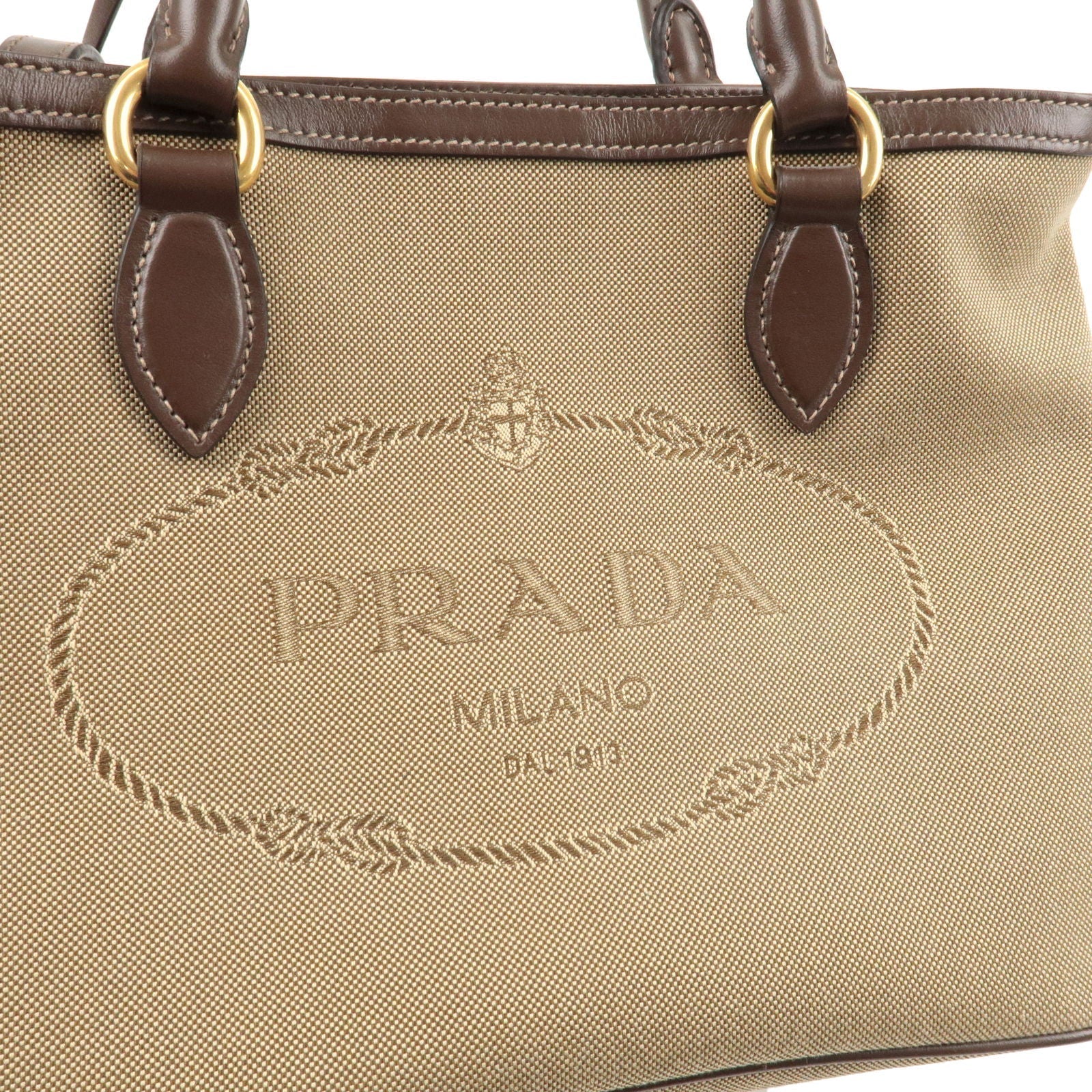 Prada Logo Jacquard Cartable Sac bandoulière en toile Beige avec garniture en cuir