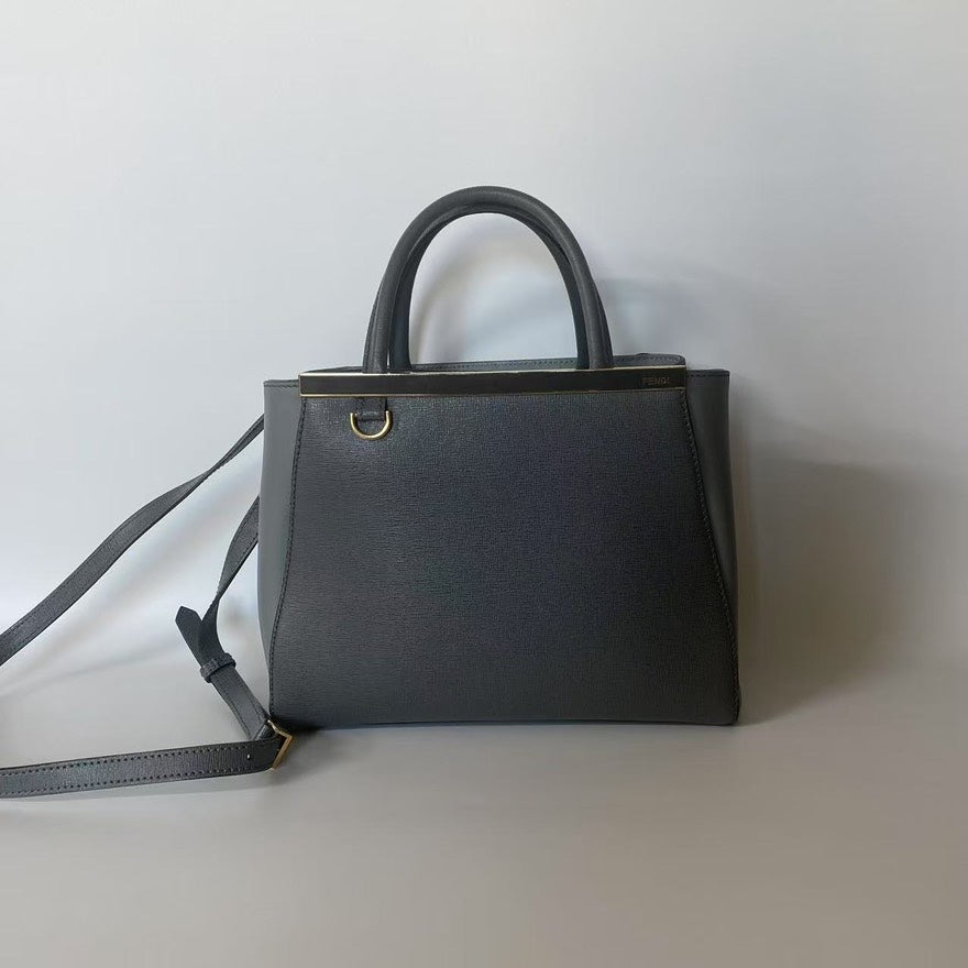 Fendi Petite 2Jours Gray Leather Tote Bag | Studio Nafay