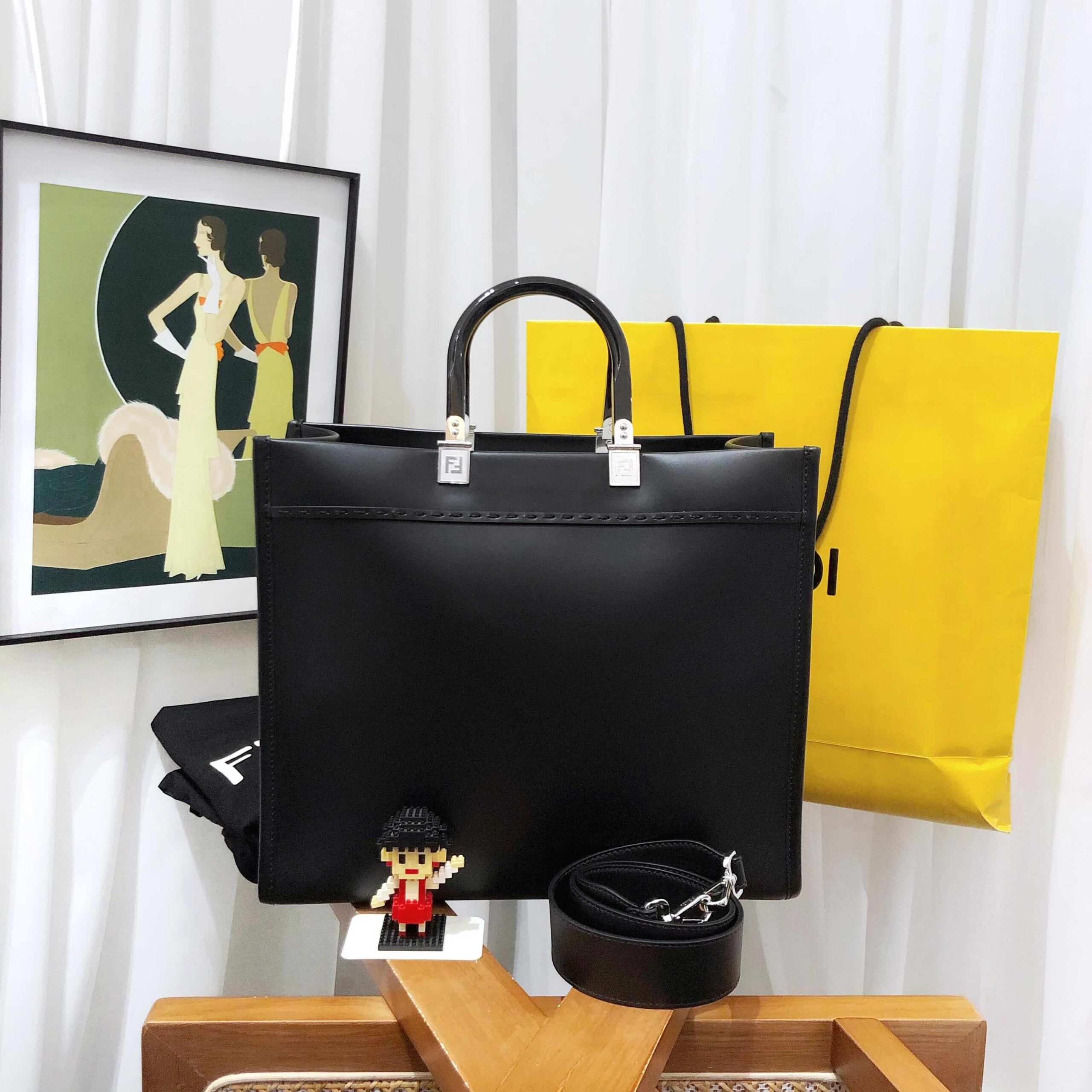 Fendi Sunshine Logo Cabas Moyen Noir